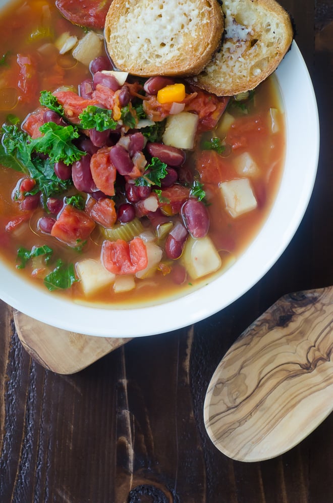 close up of kidney bean and vegetable soup