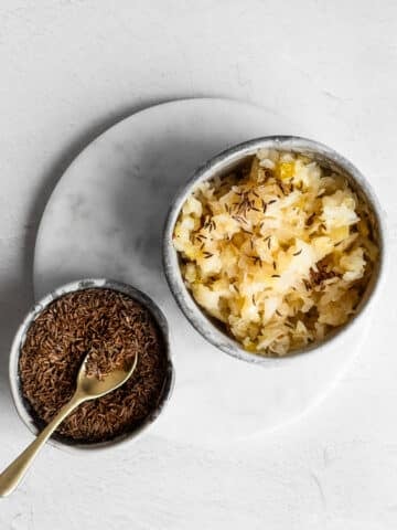 Sauerkraut with caraway seeds in a bowl