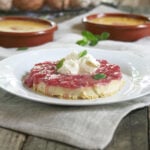 strawberry flan on white plate