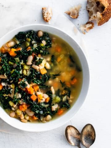 Kale and White Bean Soup served with baguette