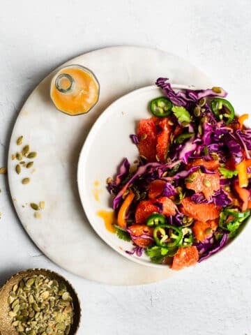 cabbage salad with jalapenos, pepitas, grapefruit and cilantro